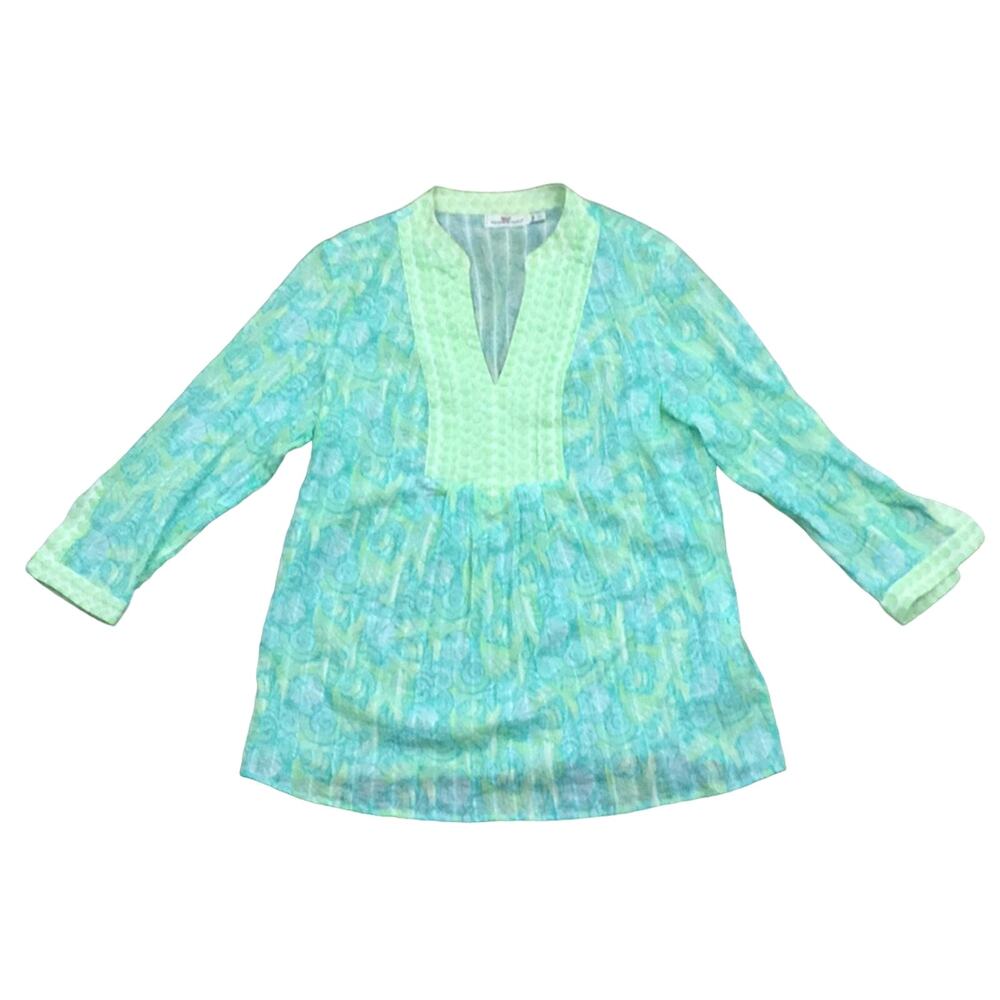 Vineyard Vines Shells Allover Print Green/Blue Tunic Top